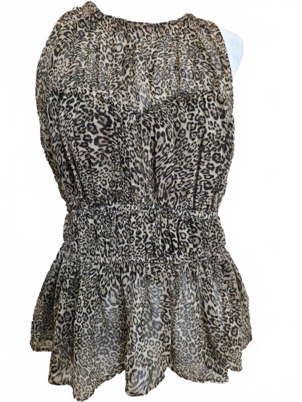 Chic Leopard Print Sleeveless Peplum Top, M